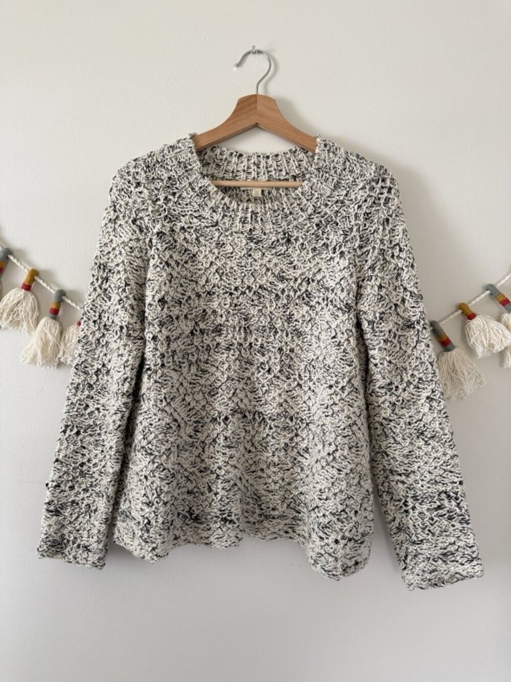 Eileen Fisher Open Knit Woven Cotton Boxy Fit Pullover Sweater Cozy Minimalist S